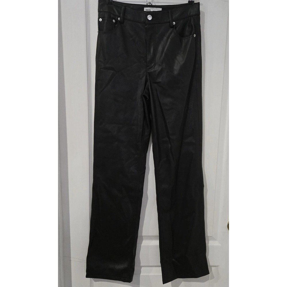 ZARA size 6 Black Faux Leather Pants 28x32 Concert Party Goth Rave Biker